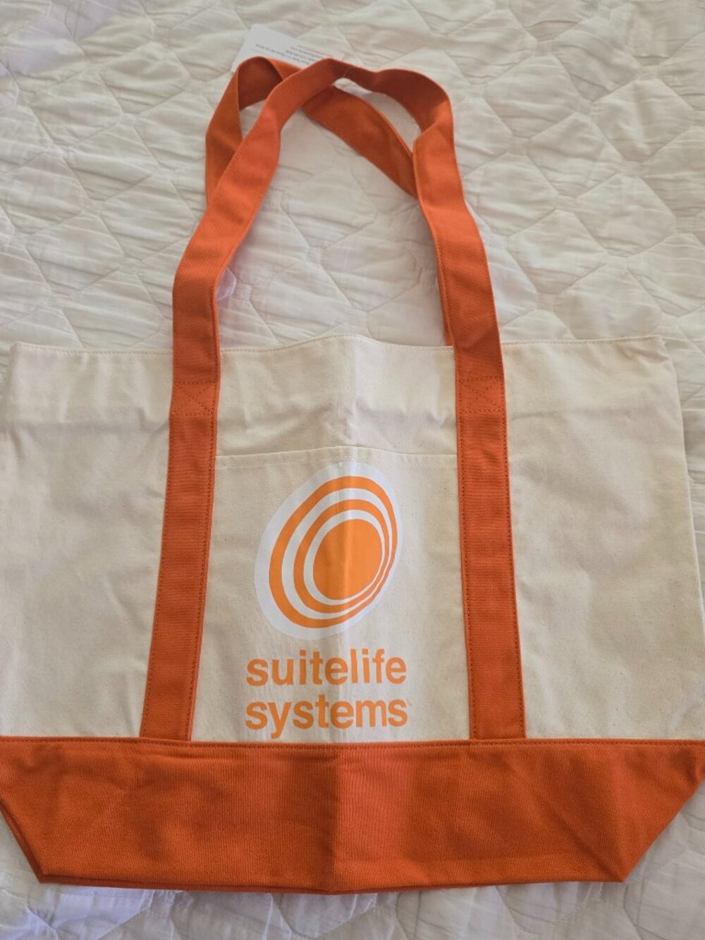 Large Heavy Duty Cotton Canvas Tote Bag Orange White Zip Top Utility Beach
